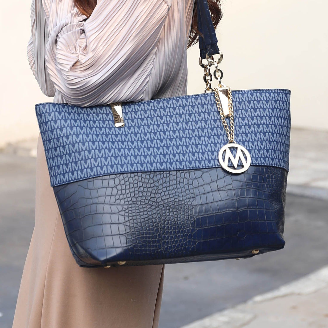 MKF Sasha women's tote bag styled with work outfit