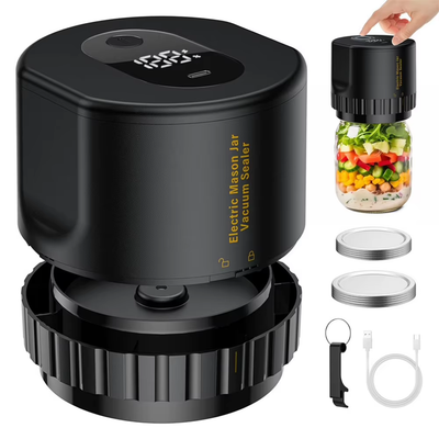 Mason jar vacuum sealer sealing a wide-mouth jar