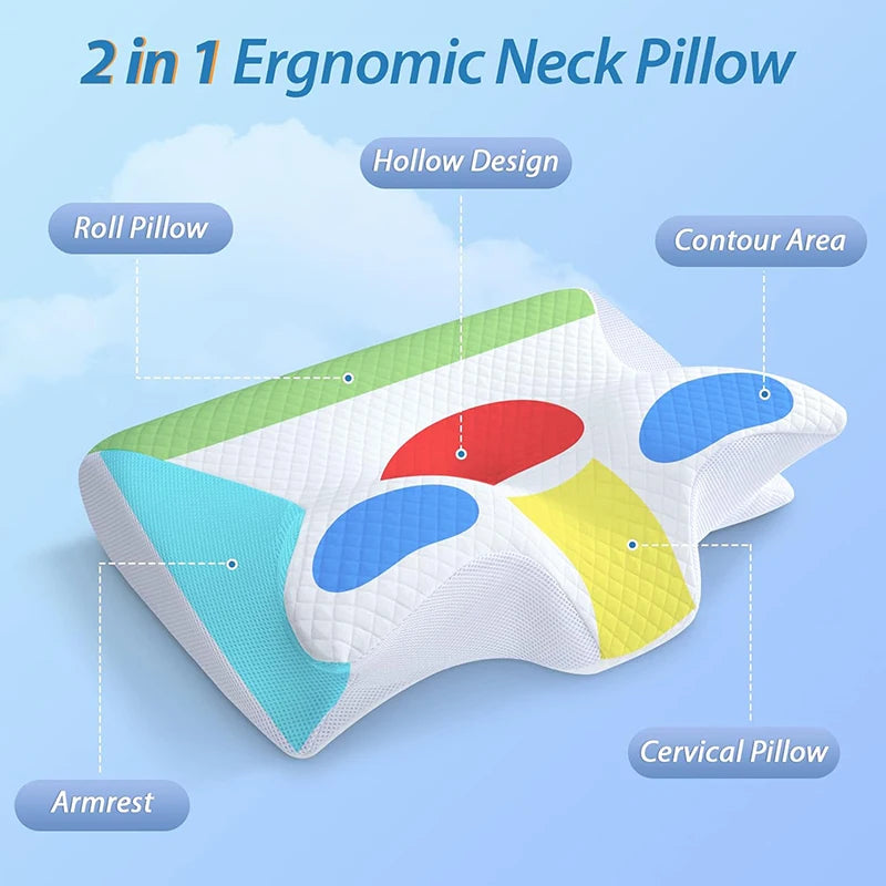 Memory foam neck pillow side profile showing contour