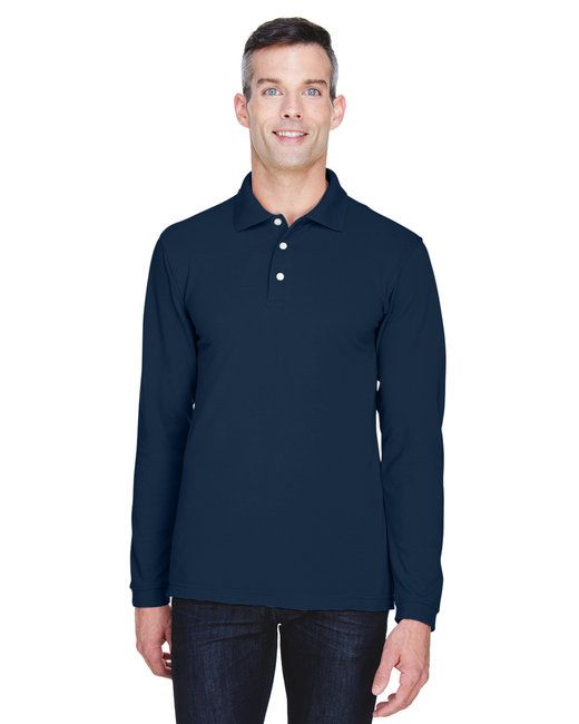 Men's easy blend long-sleeve polo, collar detail