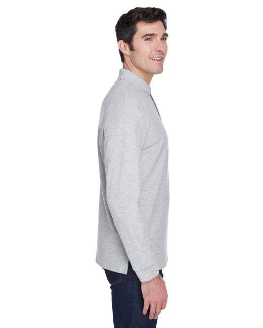 Men's pima long-sleeve polo, two-button placket detail
