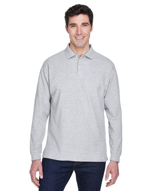 Men's pima long-sleeve polo in navy