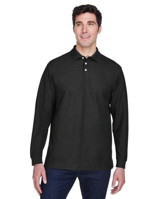Men's pima long-sleeve polo collar detail