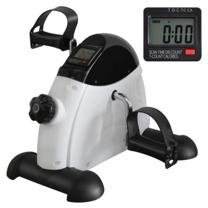 Under-desk pedal exerciser in use at home office