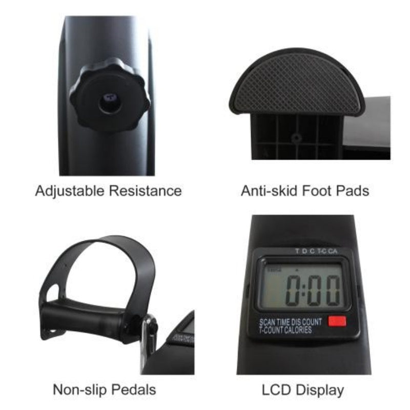 Mini exercise bike electronic display showing metrics