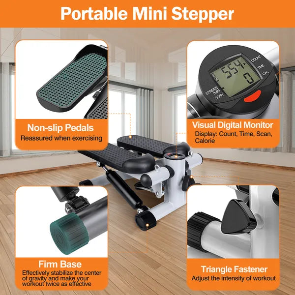 Mini stepper pedals close-up showing hydraulic pistons