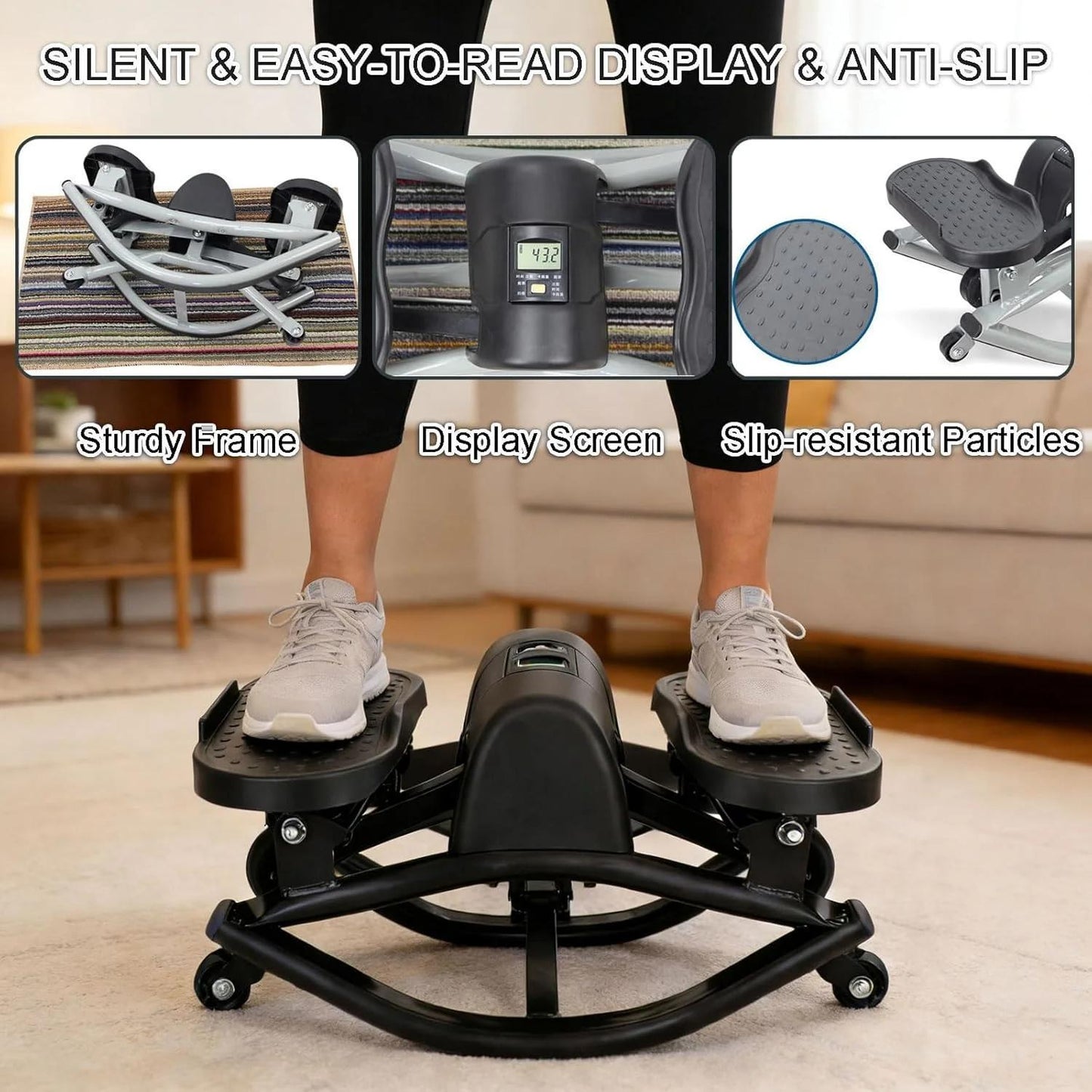 Mini stepper with anti-slip pedals for indoor cardio