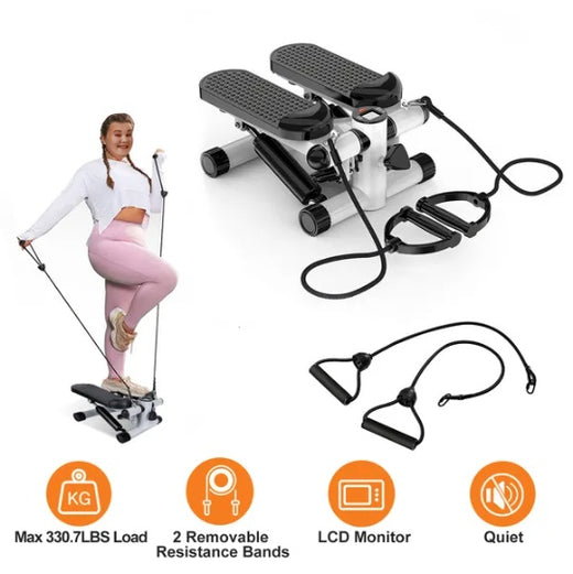 Mini stepper resistance bands attached to base