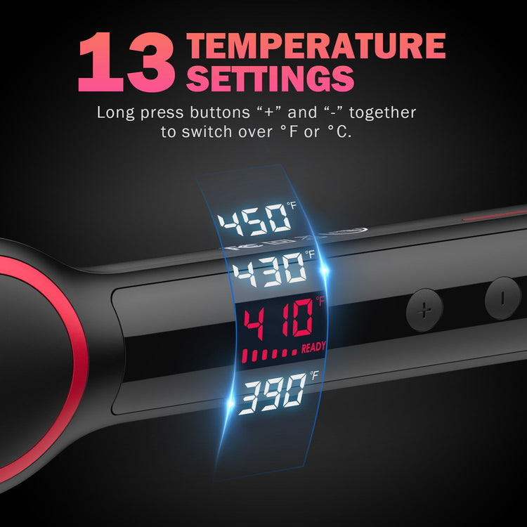 Hair straightener brush LCD temperature display