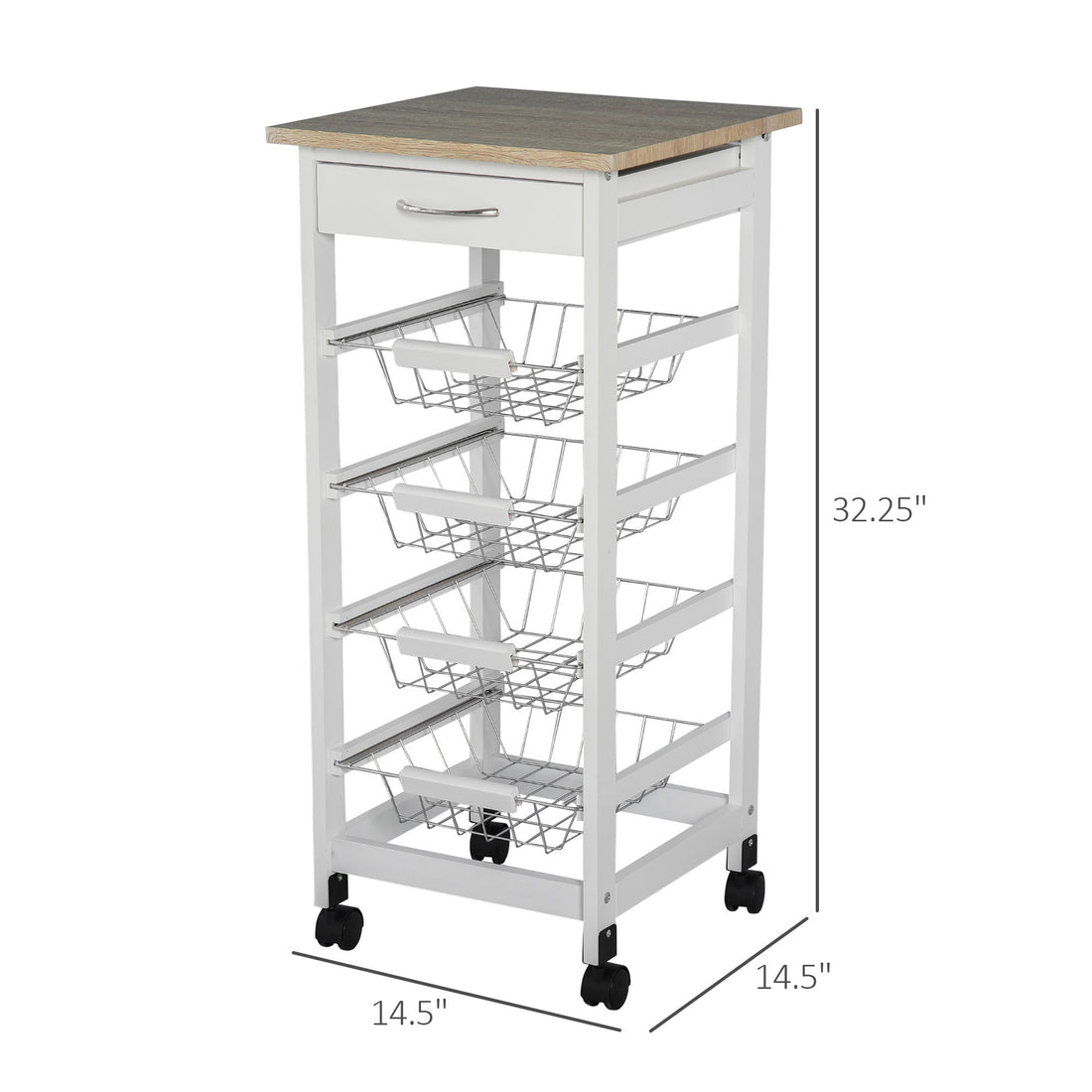 Mobile kitchen cart side view showing tiered shelves