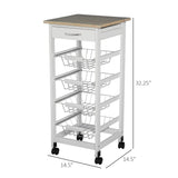 Mobile kitchen cart side view showing tiered shelves