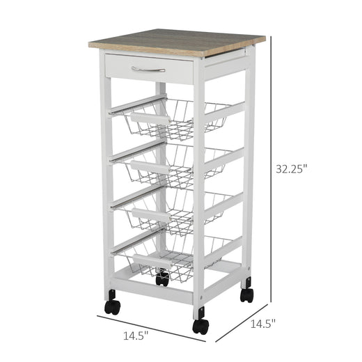 Mobile kitchen cart side view showing tiered shelves
