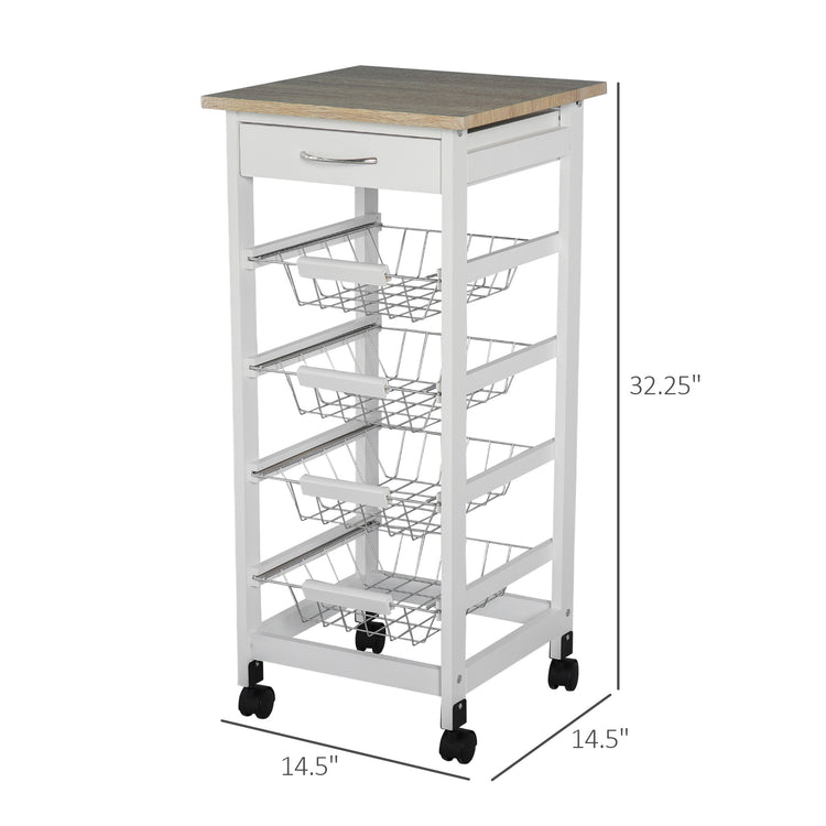 Mobile kitchen cart side view showing tiered shelves