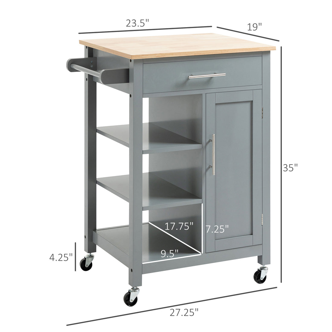 Kitchen island cart lower shelf storage view