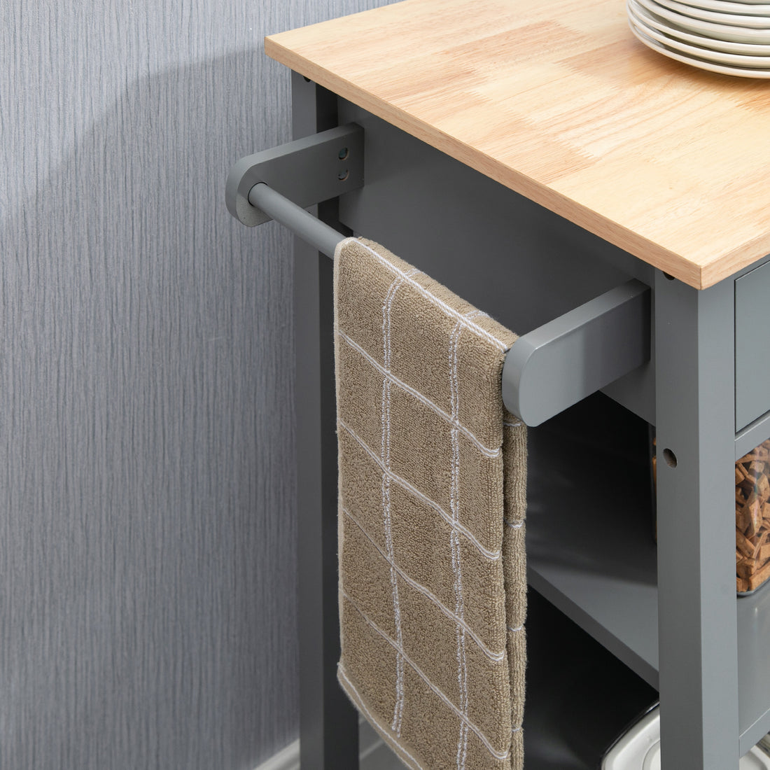 Kitchen island cart placed in a modern apartment kitchen