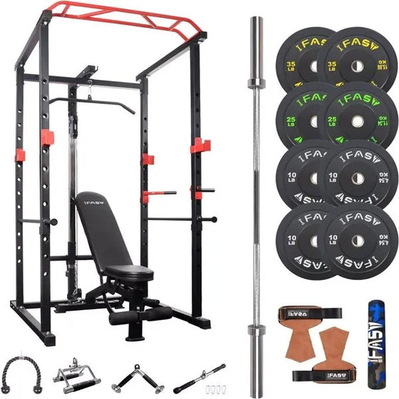 Power cage four-post steel frame side view