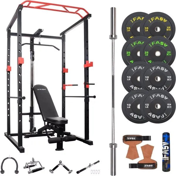 Power cage four-post steel frame side view