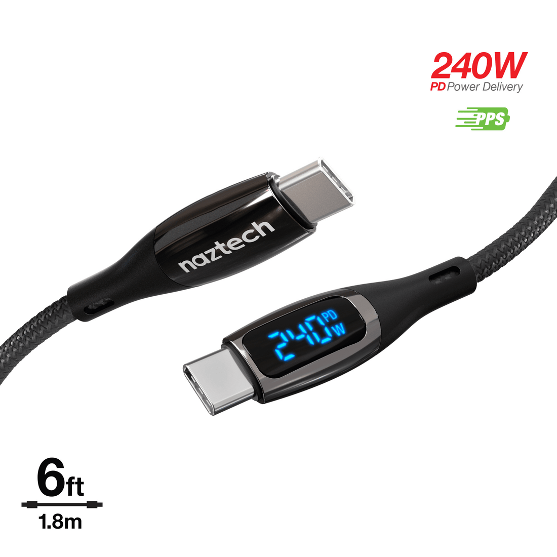 USB-C LED wattage display cable in black