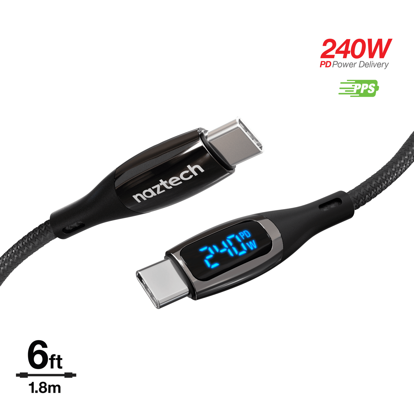 USB-C LED wattage display cable in black