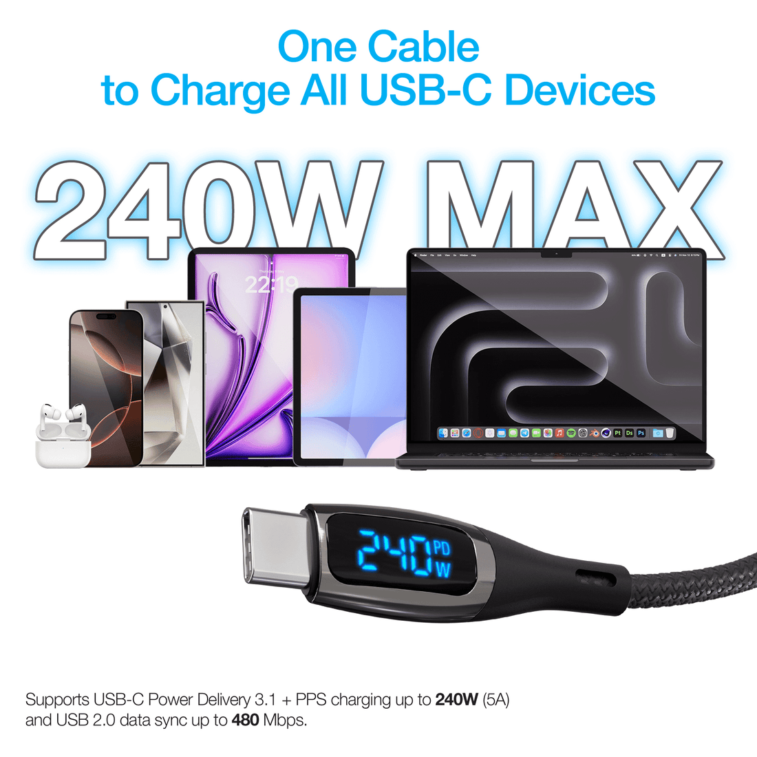 USB-C LED cable plugged into a fast charger