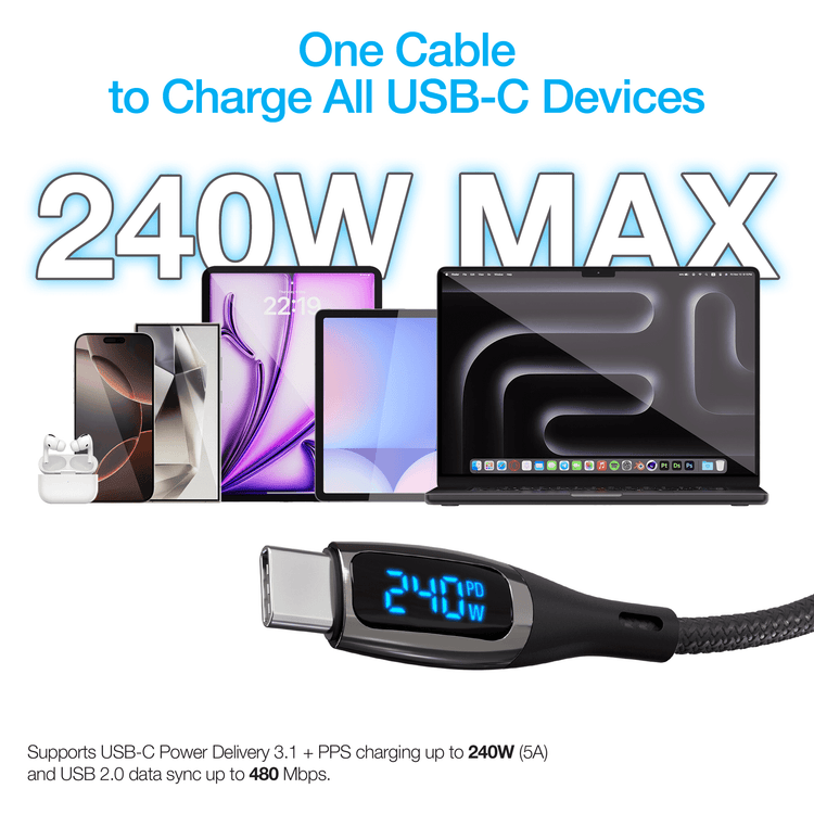 USB-C LED cable plugged into a fast charger