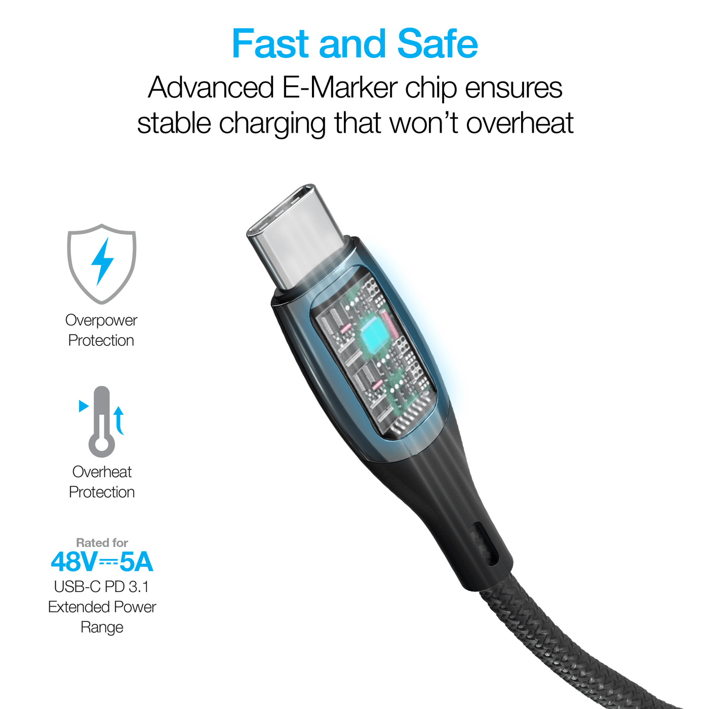USB-C cable showing real-time charge wattage on connector