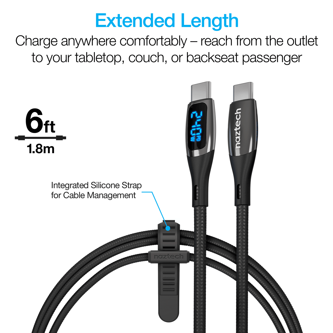 USB-C LED charging cable coiled on a desk