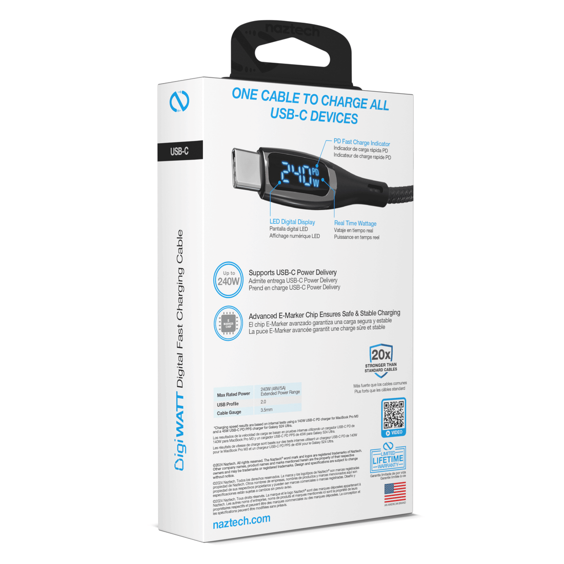 Packaging detail of the USB-C LED wattage cable