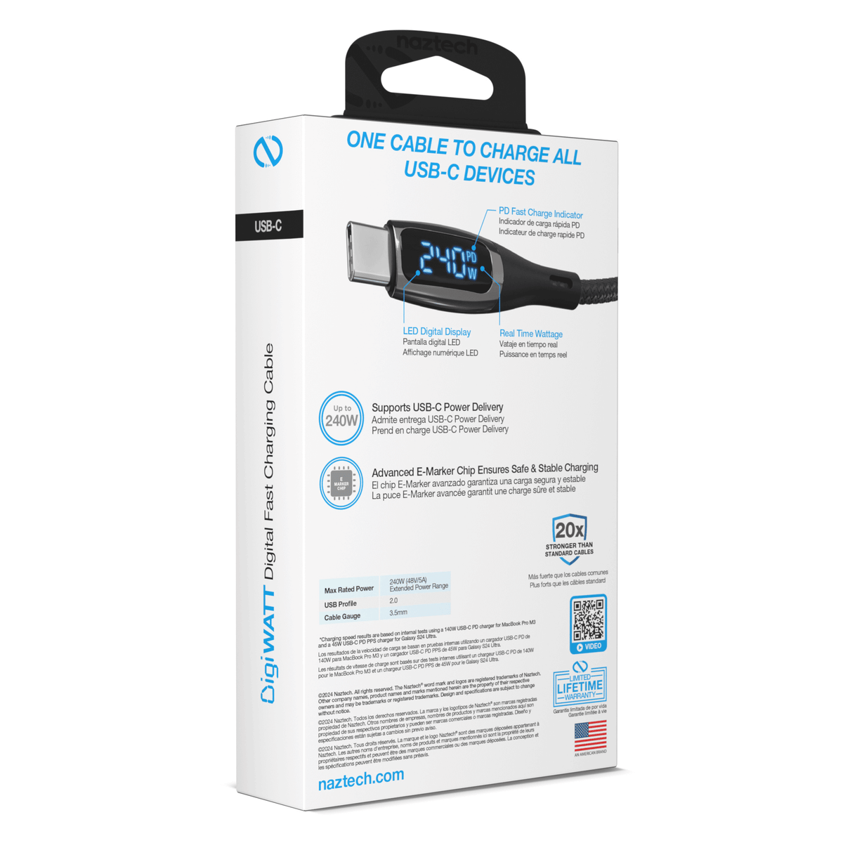 Packaging detail of the Naztech DigiWATT USB-C cable