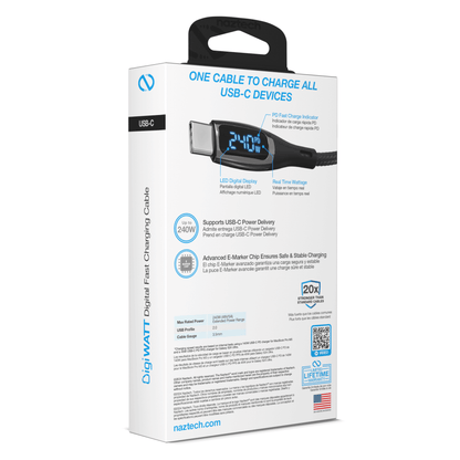 Packaging detail of the Naztech DigiWATT USB-C cable