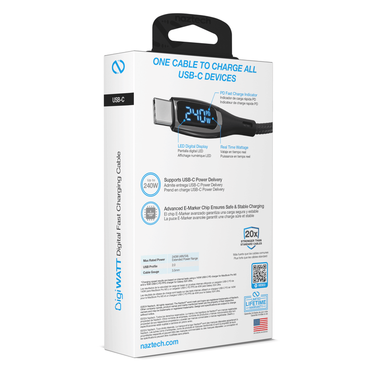 Packaging detail of the USB-C LED wattage cable
