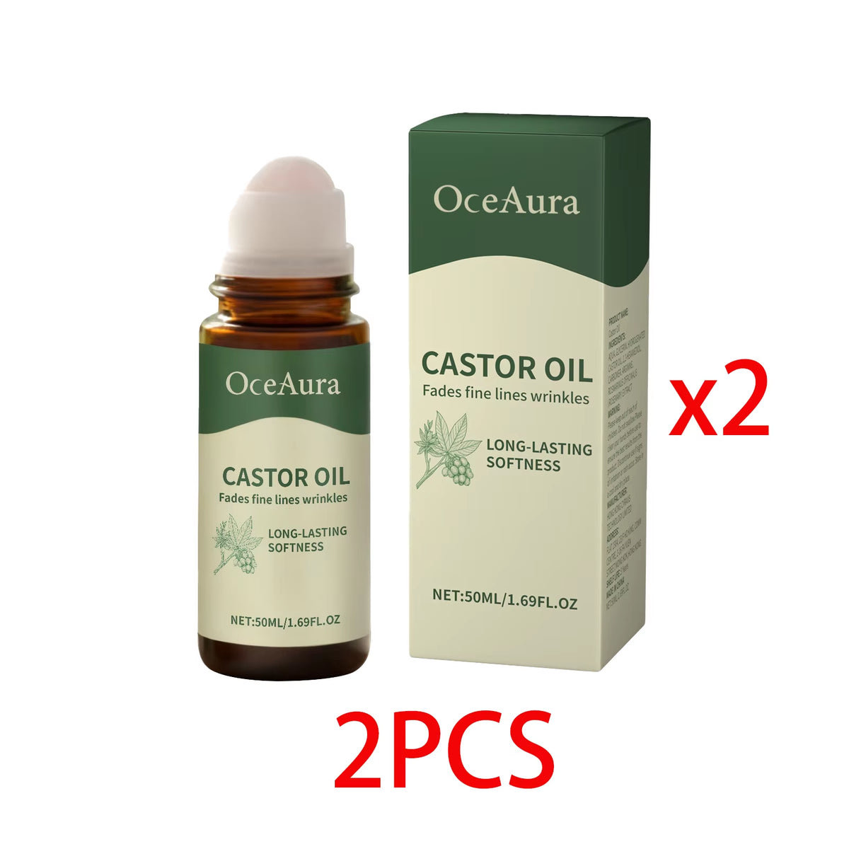 Organic castor oil roll-on applied to skin