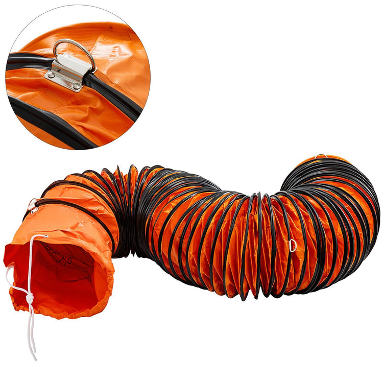 Flexible PVC ducting hose connected to a utility blower