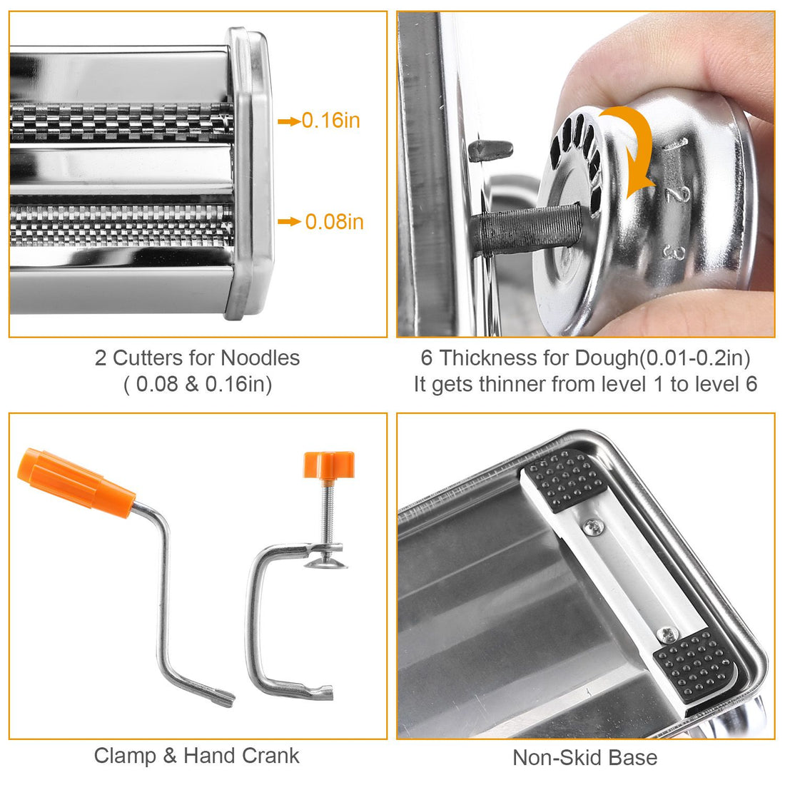 Pasta Maker Roller Noodle Machine angled detail view, pasta maker roller machine