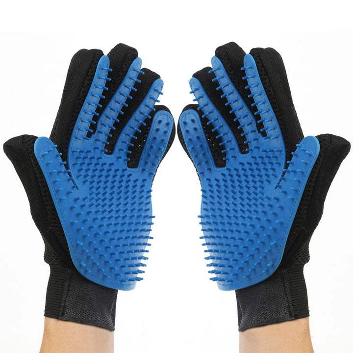 Deshedding glove used on a dog coat