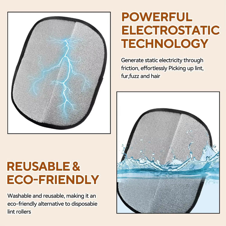 Reusable pet hair removal glove being rinsed clean