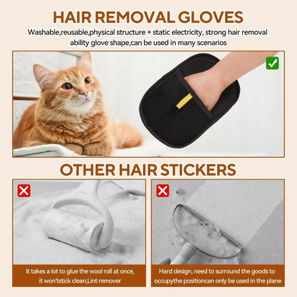 Pet hair remover glove paired side by side for left and right hand