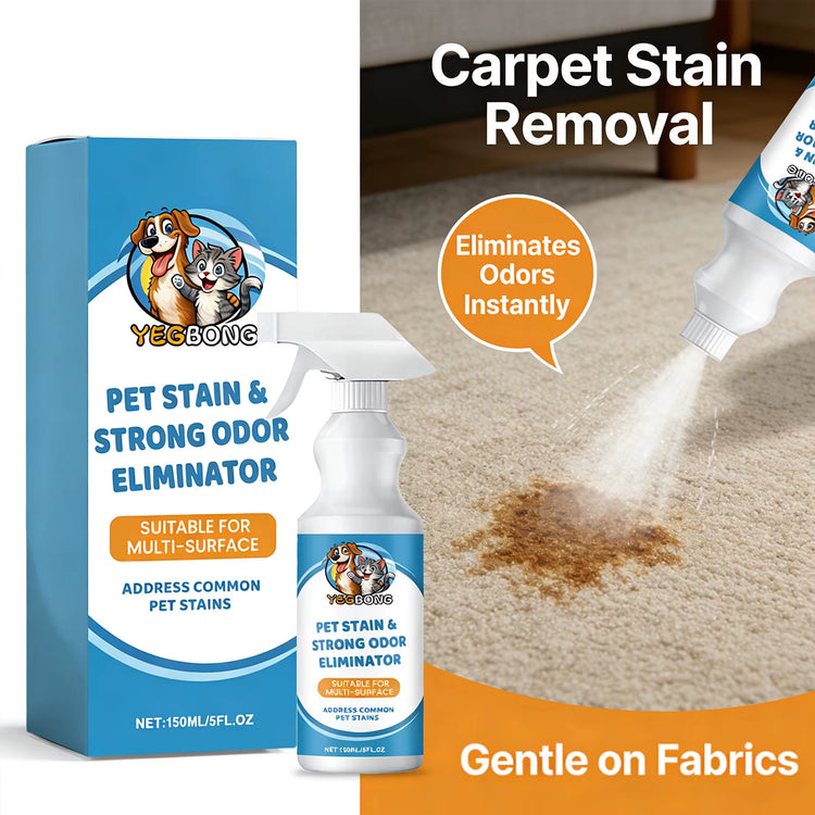 Pet odor eliminator spray, label close-up