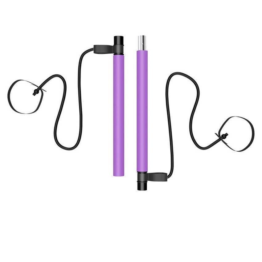 Pilates bar used for a row with handle attachments
