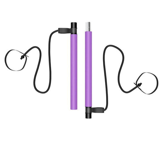 Pilates bar used for a row with handle attachments