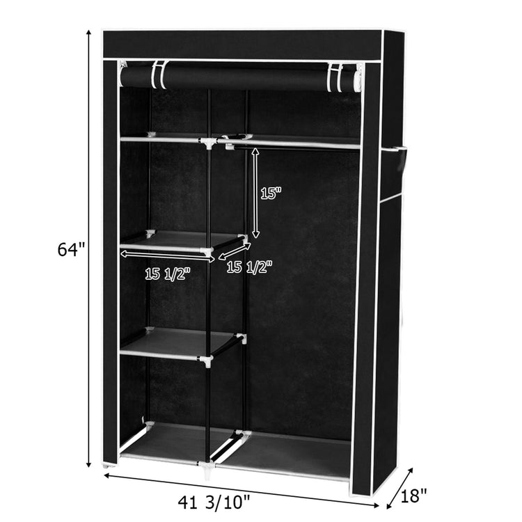Portable closet organizer freestanding setup in bedroom