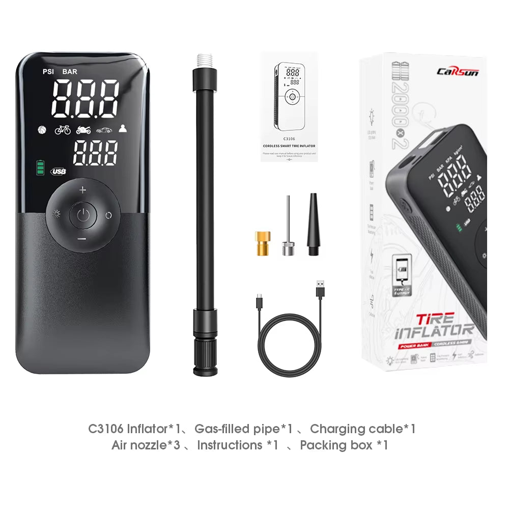 Portable tire inflator pump with digital display