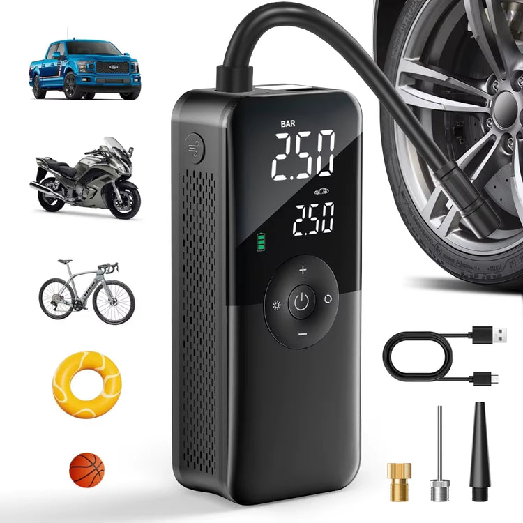 Cordless tire inflator showing pressure gauge