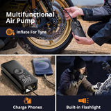 Tire inflator pump in use on bicycle tire