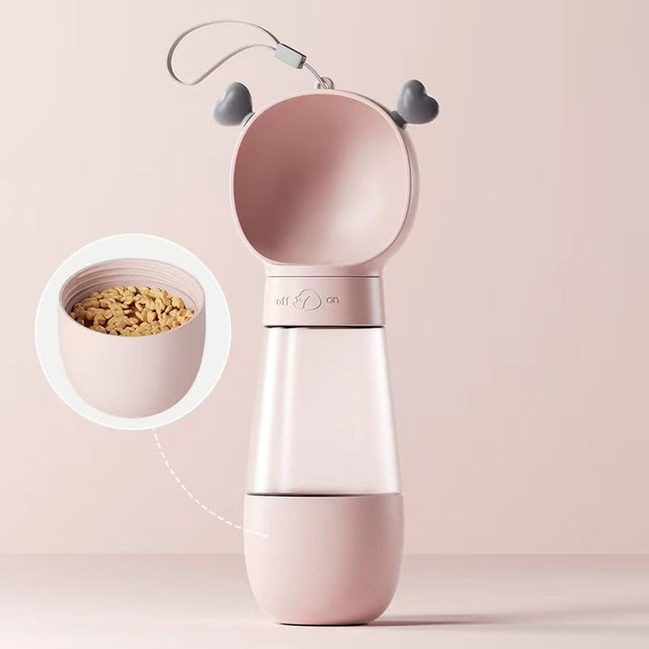 Portable pet water bottle with built-in drinking tray