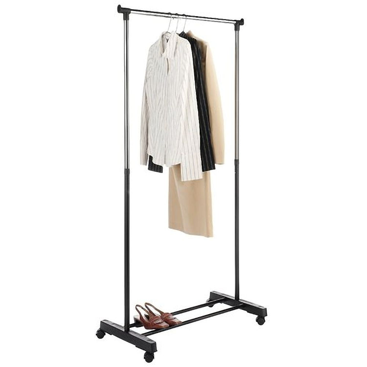 Portable rolling clothes rack with heavy-duty single garment bar