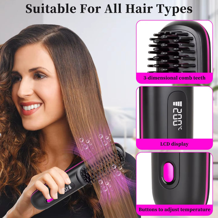 Travel hair straightener brush LED temperature display