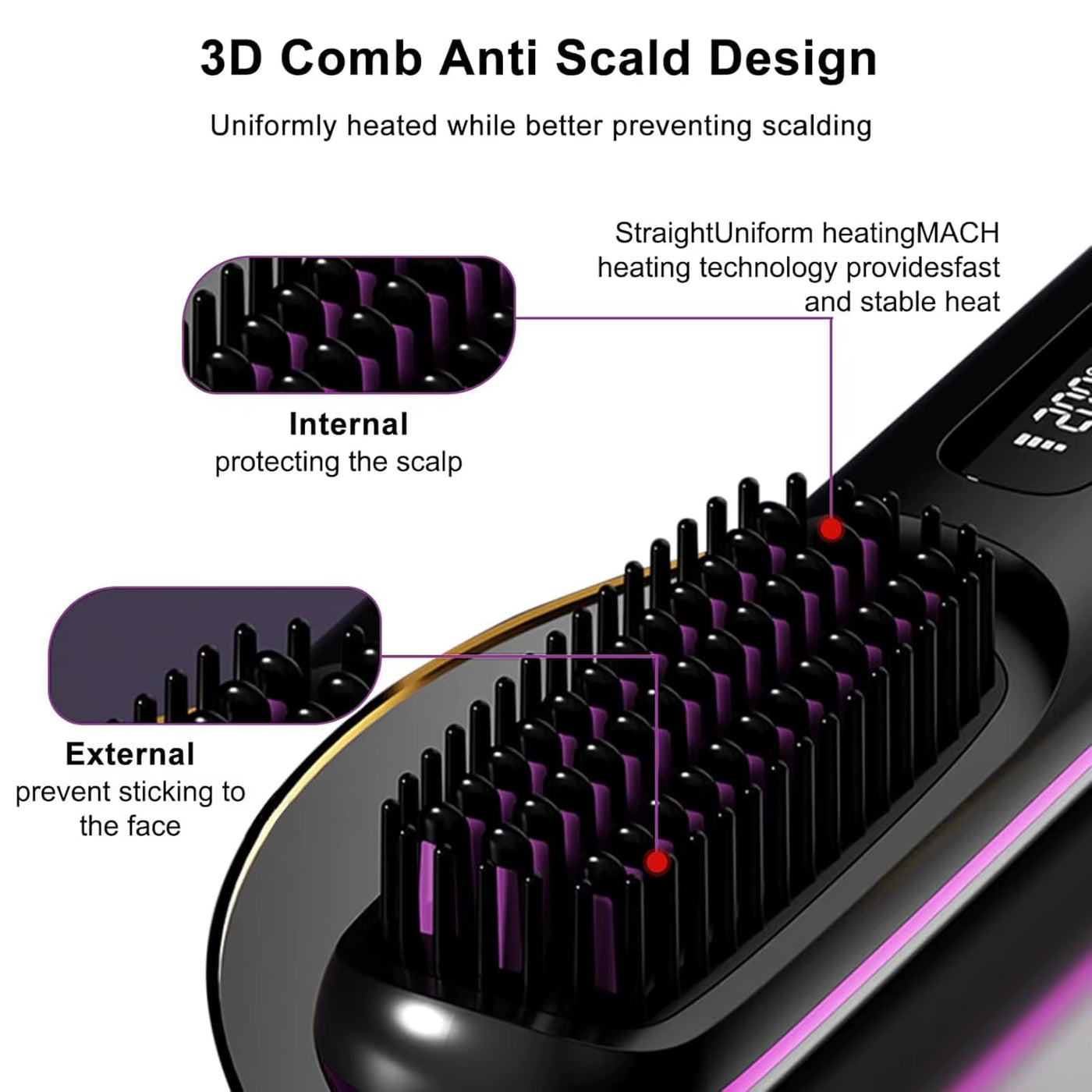 Cordless hair straightener brush in use smoothing hair