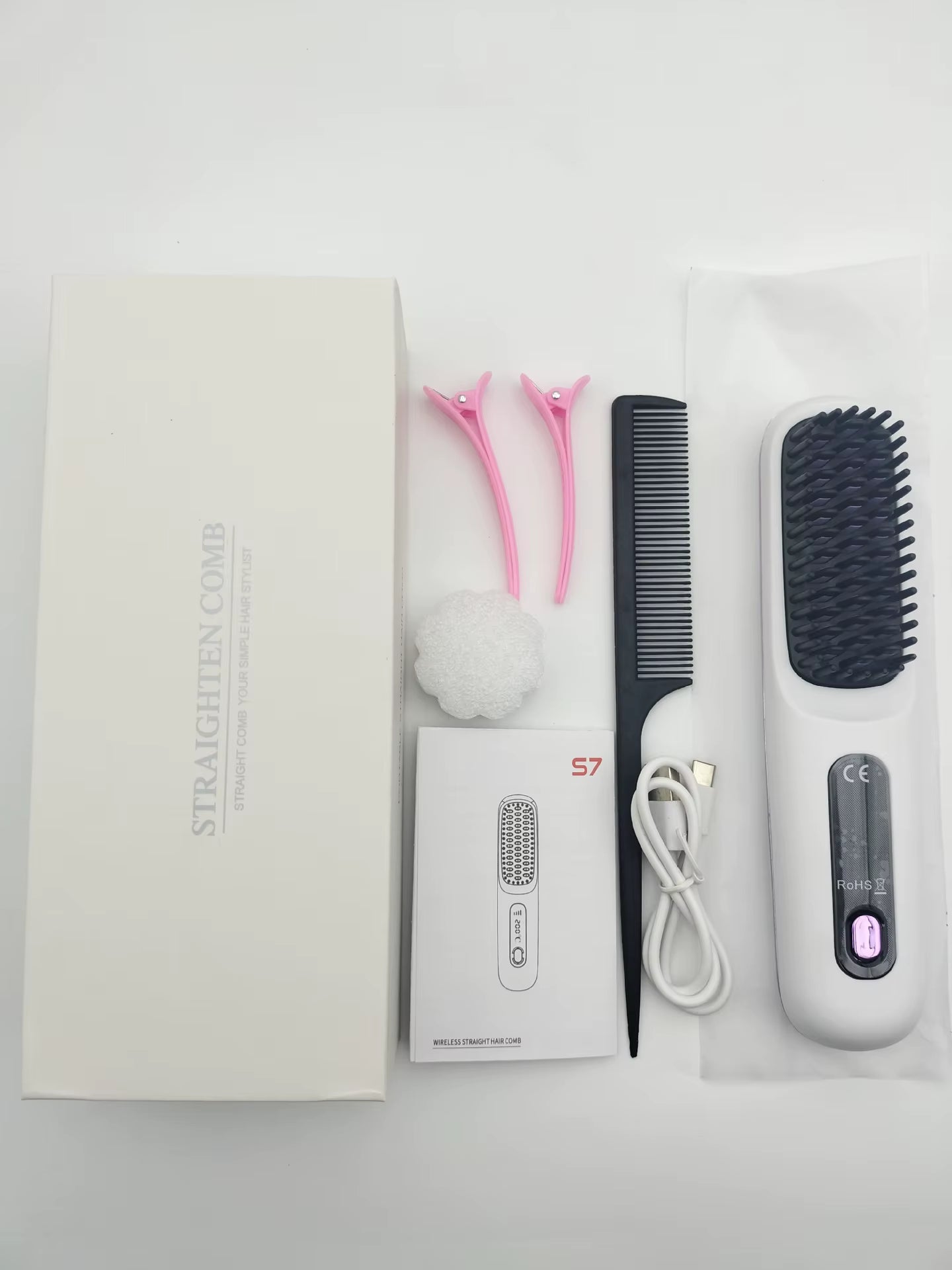 Cordless straightening brush in blue color option