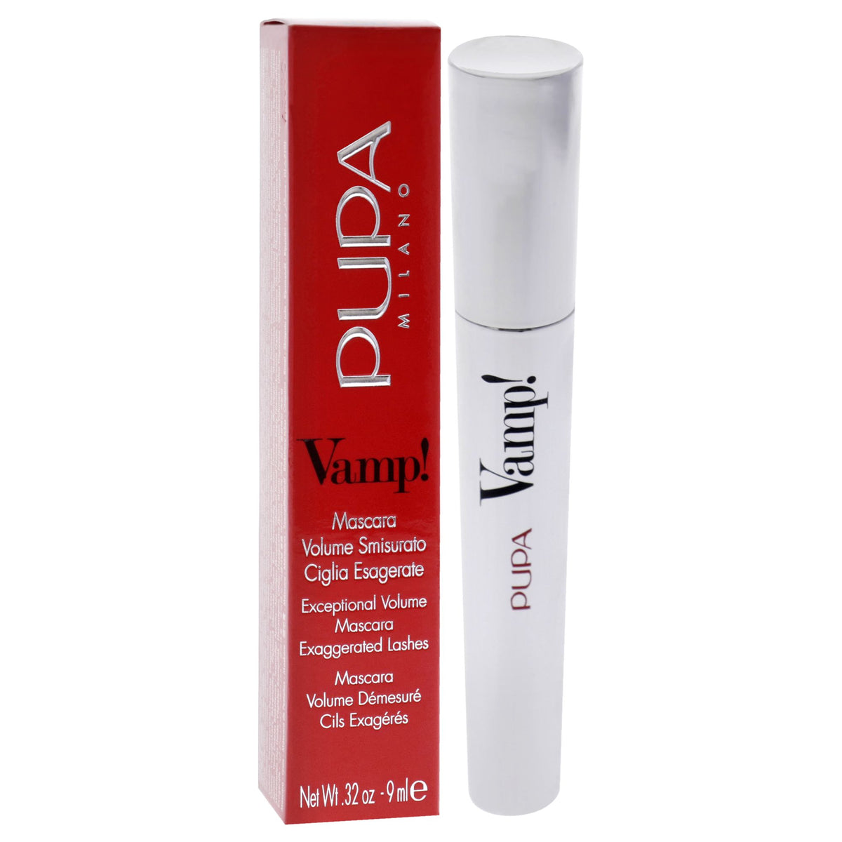 Pupa Milano Vamp Extra Black Mascara angle view showing Pupa Milano mascara detail